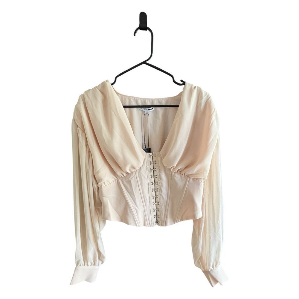 Fashion Nova Romantic Chiffon Corset Style Top with Hook and Eye Front Closure